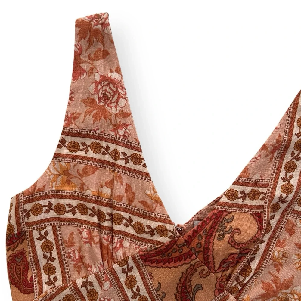 Paper Heart Small Orange Multicolor Floral Paisley Rayon Linen Maxi Dress NWOT - Picture 5 of 14